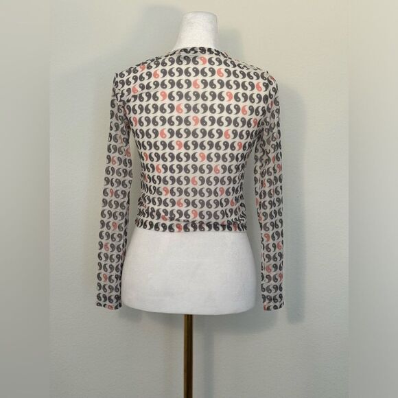 Asos White Sheer Long Sleeve Crop Top Brown and Orange Yin Yang Pattern Size 2P - Picture 5 of 11